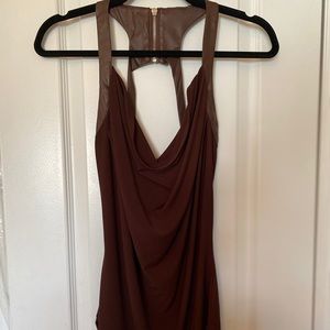 Habit Brown Leather Cowl Open Back Blouse Small